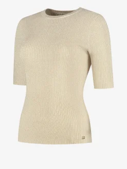 Geribbelde top met half lange mouwen