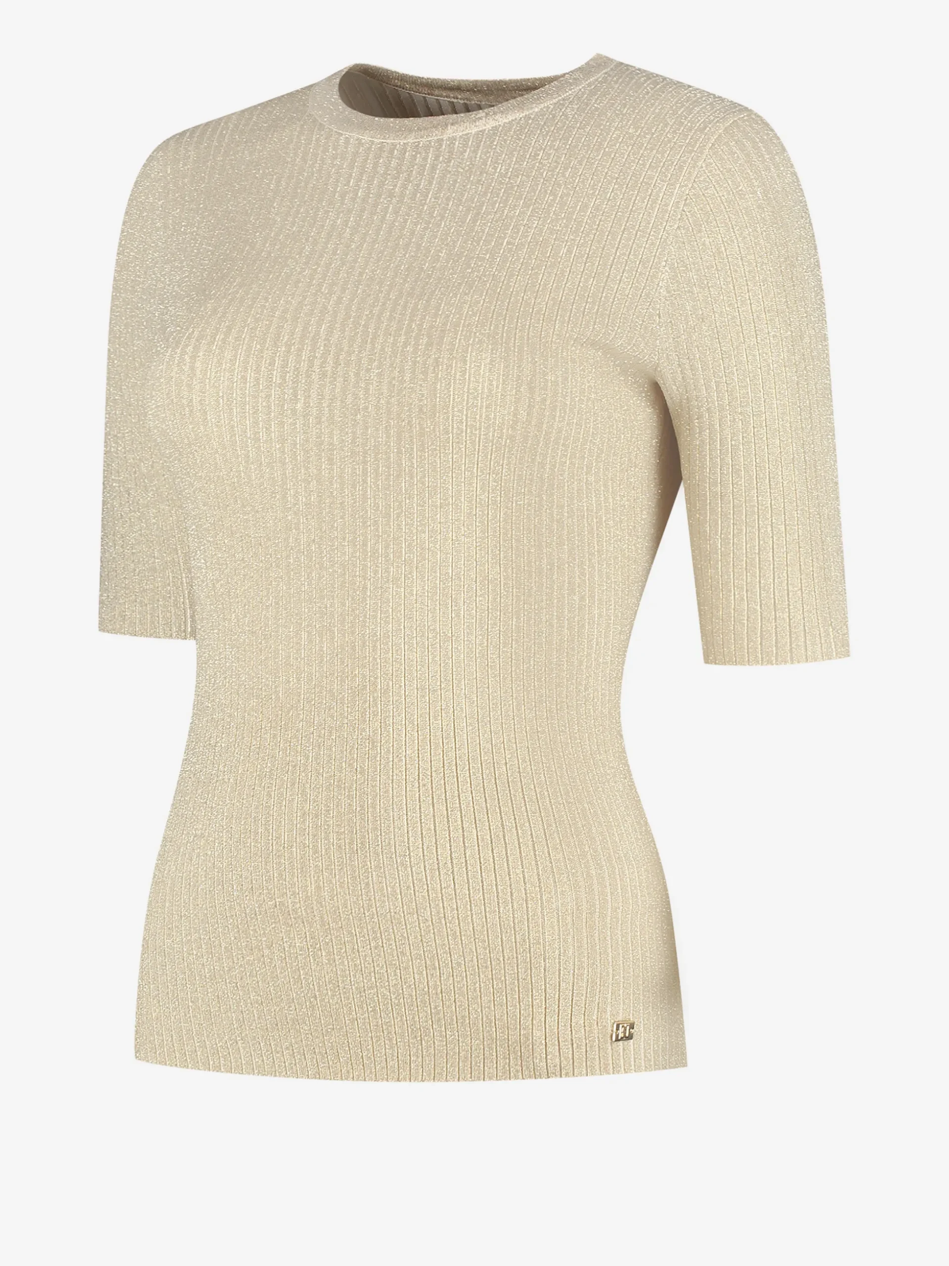 Geribbelde top met half lange mouwen