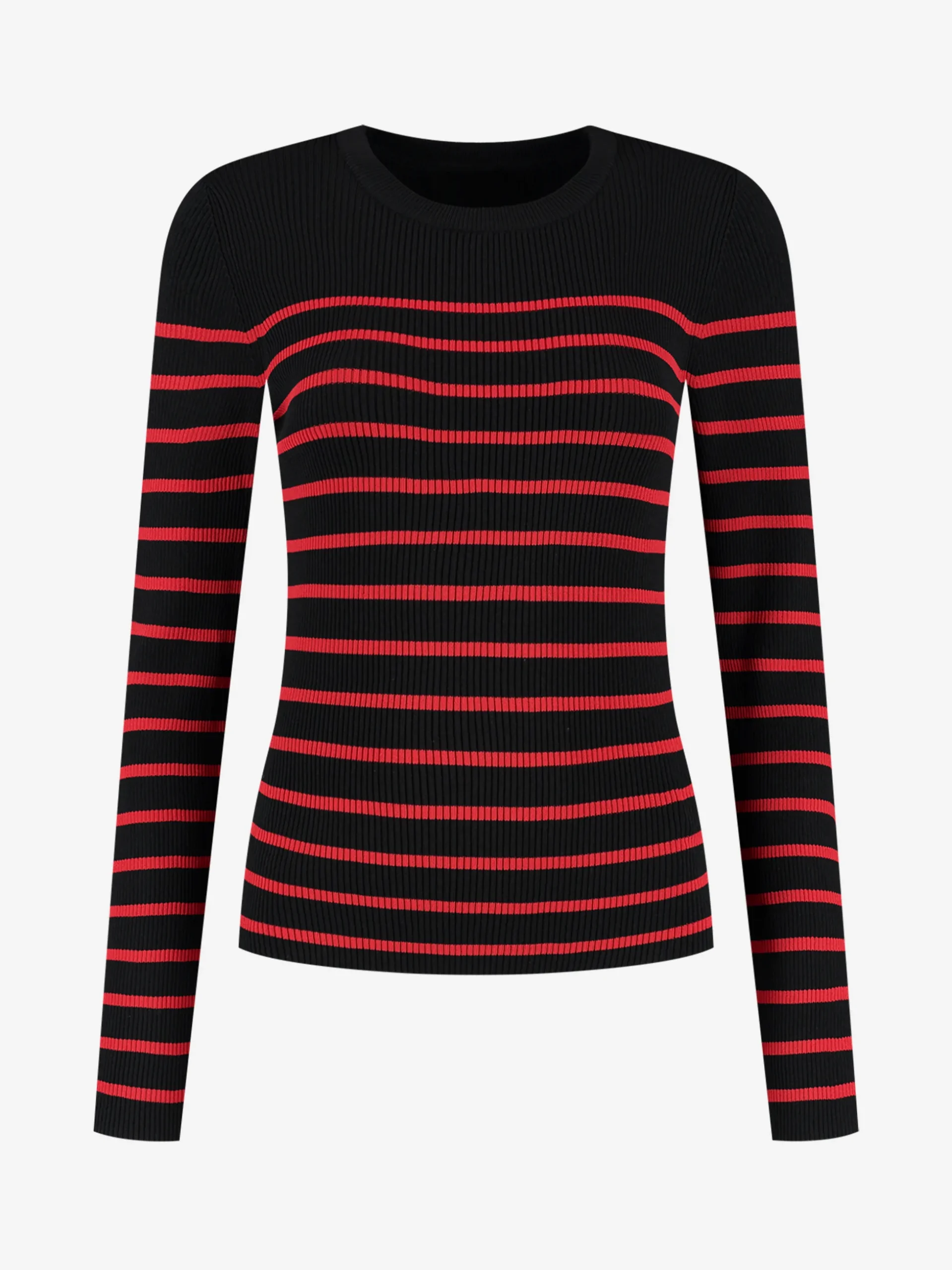 Geribbelde top met strepen en knoopdetails