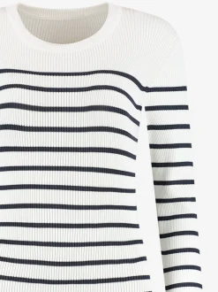 Geribbelde top met strepen en knoopdetails