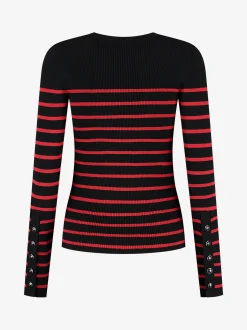 Geribbelde top met strepen en knoopdetails