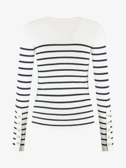 Geribbelde top met strepen en knoopdetails