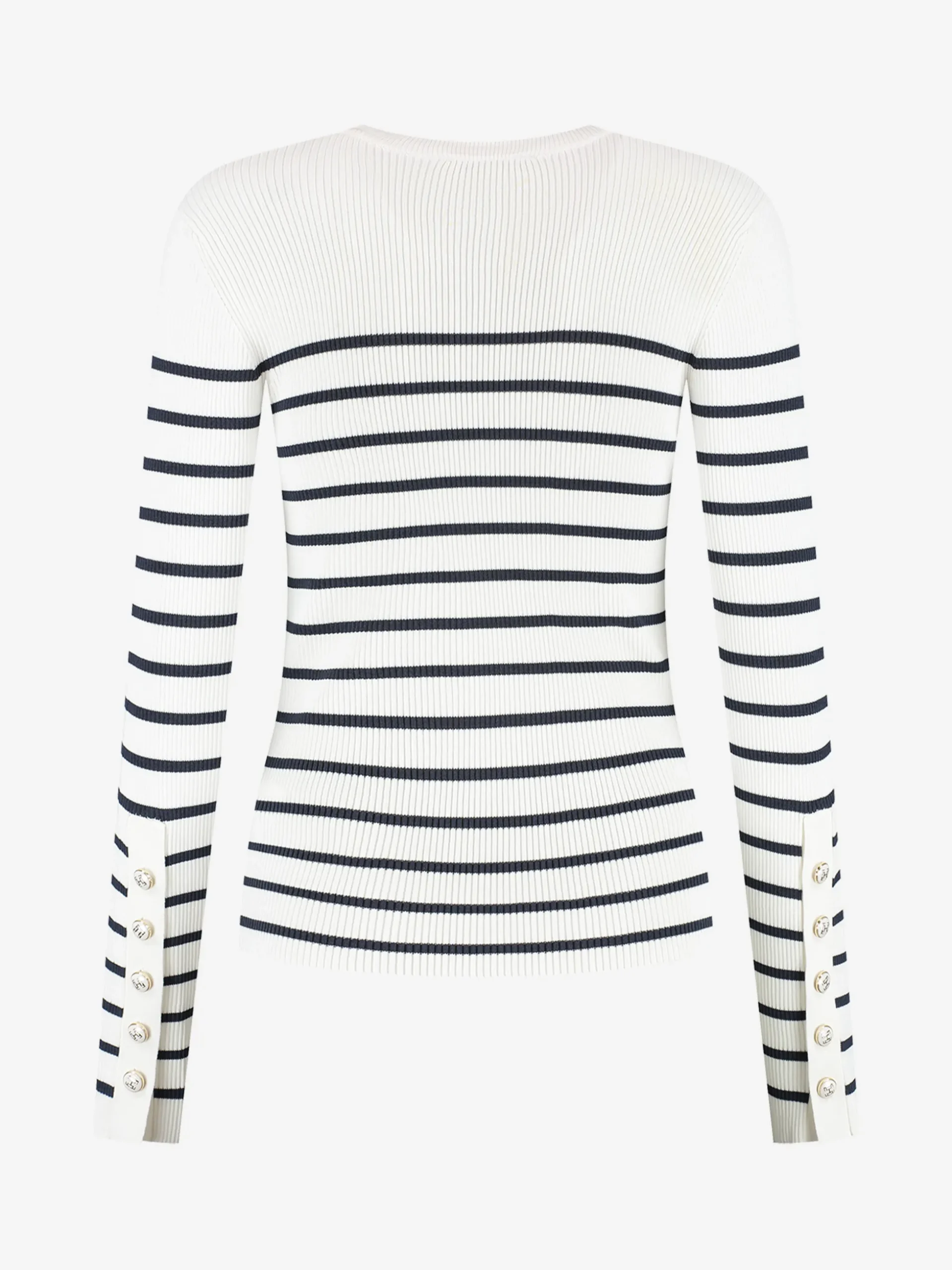 Geribbelde top met strepen en knoopdetails