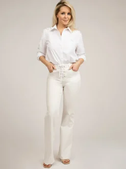 High rise jeans met vetersluiting