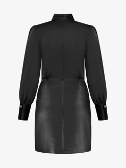 jurk met blouse top en leren-look onderkant