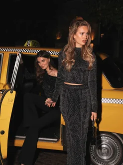 Lange glitter rok met logo patroon