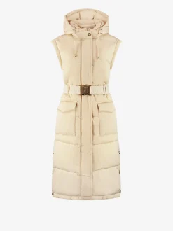 Lange puffer jas met riem en afneembare mouwen