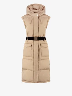 Lange puffer jas met riem en afneembare mouwen