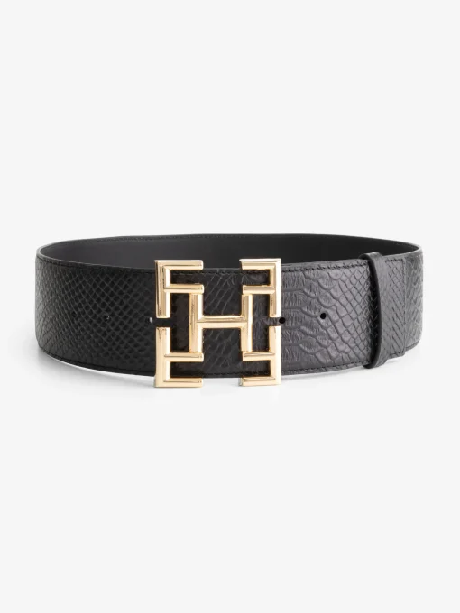 Leren croco riem met logo gesp
