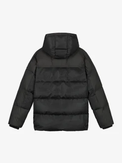 Puffer jack met capuchon en logo