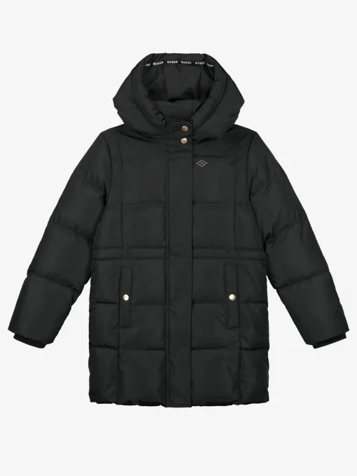 Puffer jas met capuchon en getailleerd middel