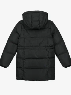 Puffer jas met capuchon en getailleerd middel