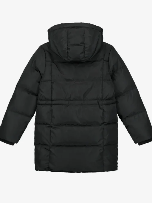 Puffer jas met capuchon en getailleerd middel