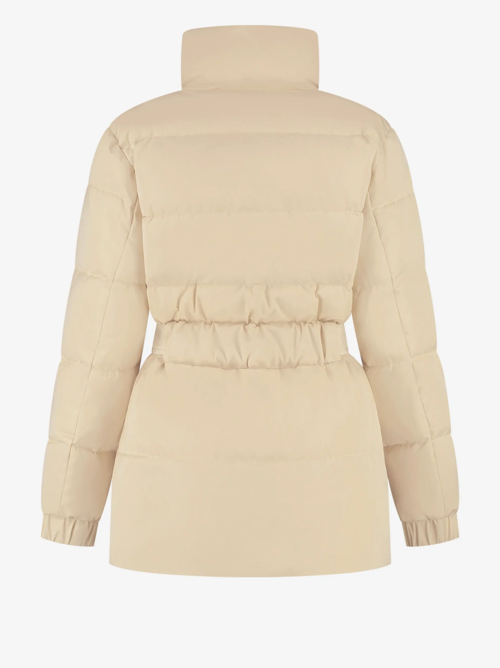 Puffer jas met hoge hals en riem