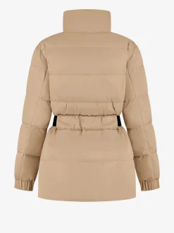 Puffer jas met hoge hals en riem