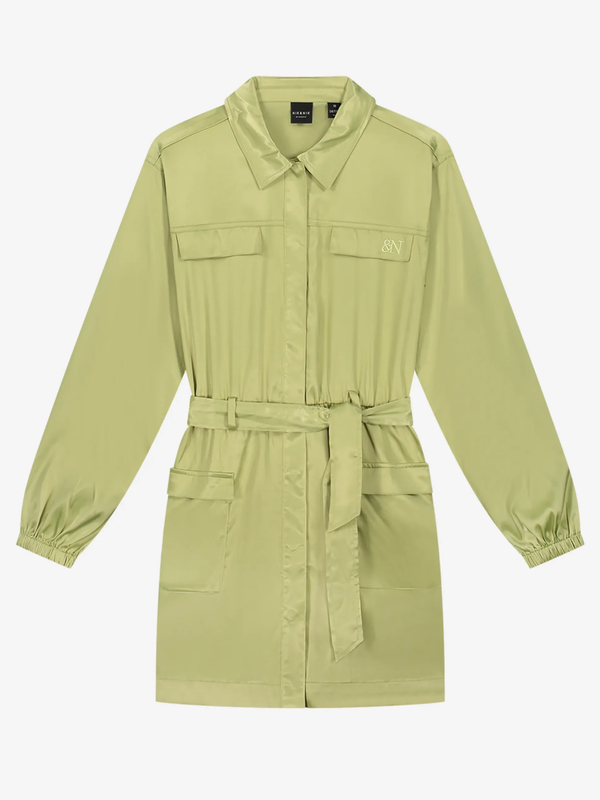 Satijn-look jurk met zakken en ceintuur