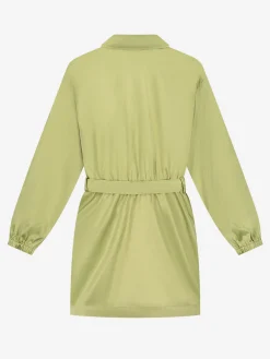 Satijn-look jurk met zakken en ceintuur