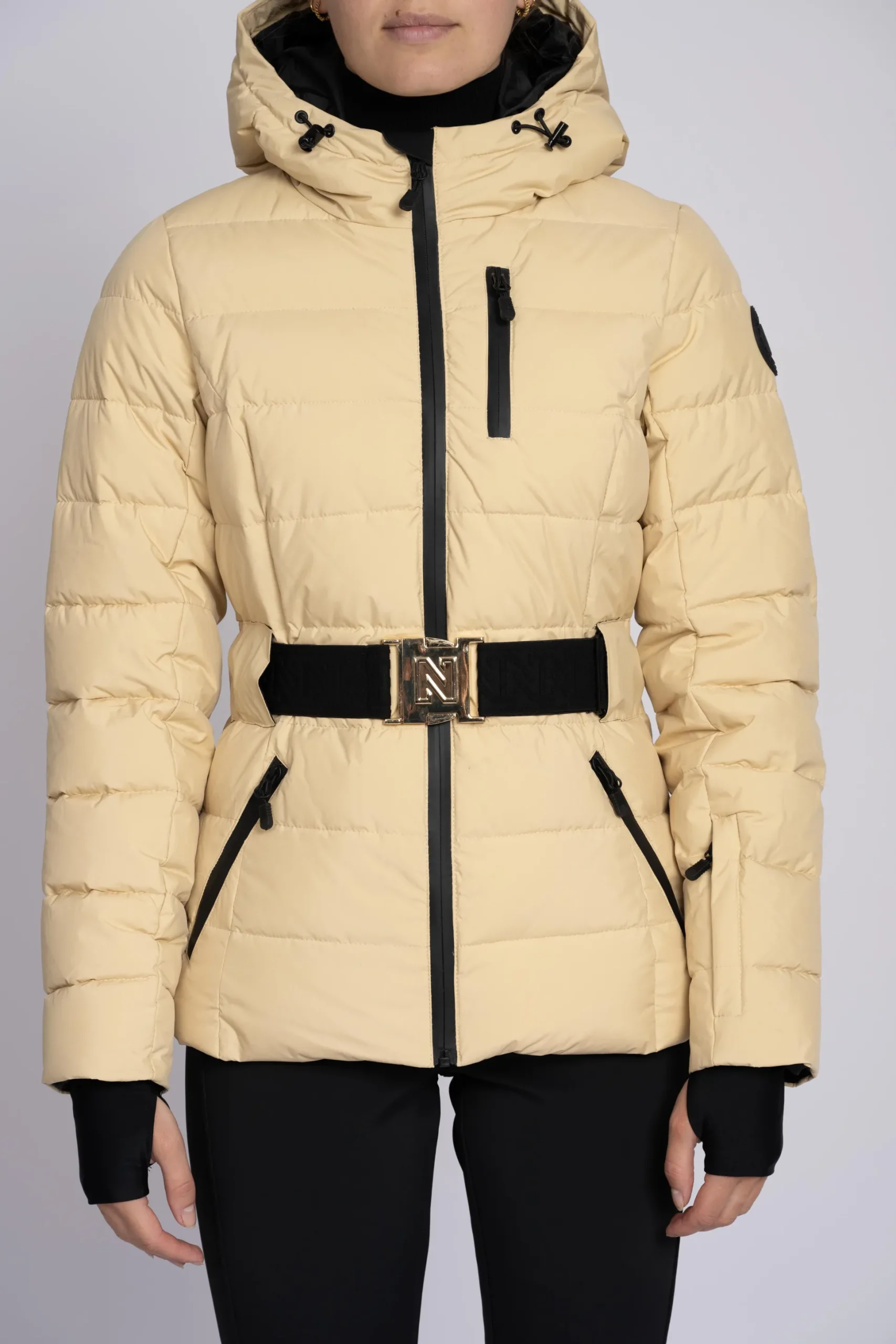 Ski jas met capuchon en elastische riem