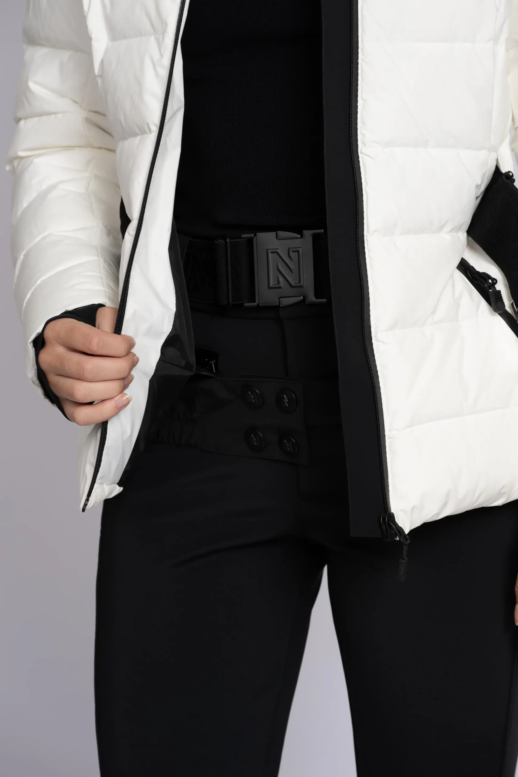 Ski jas met capuchon en elastische riem