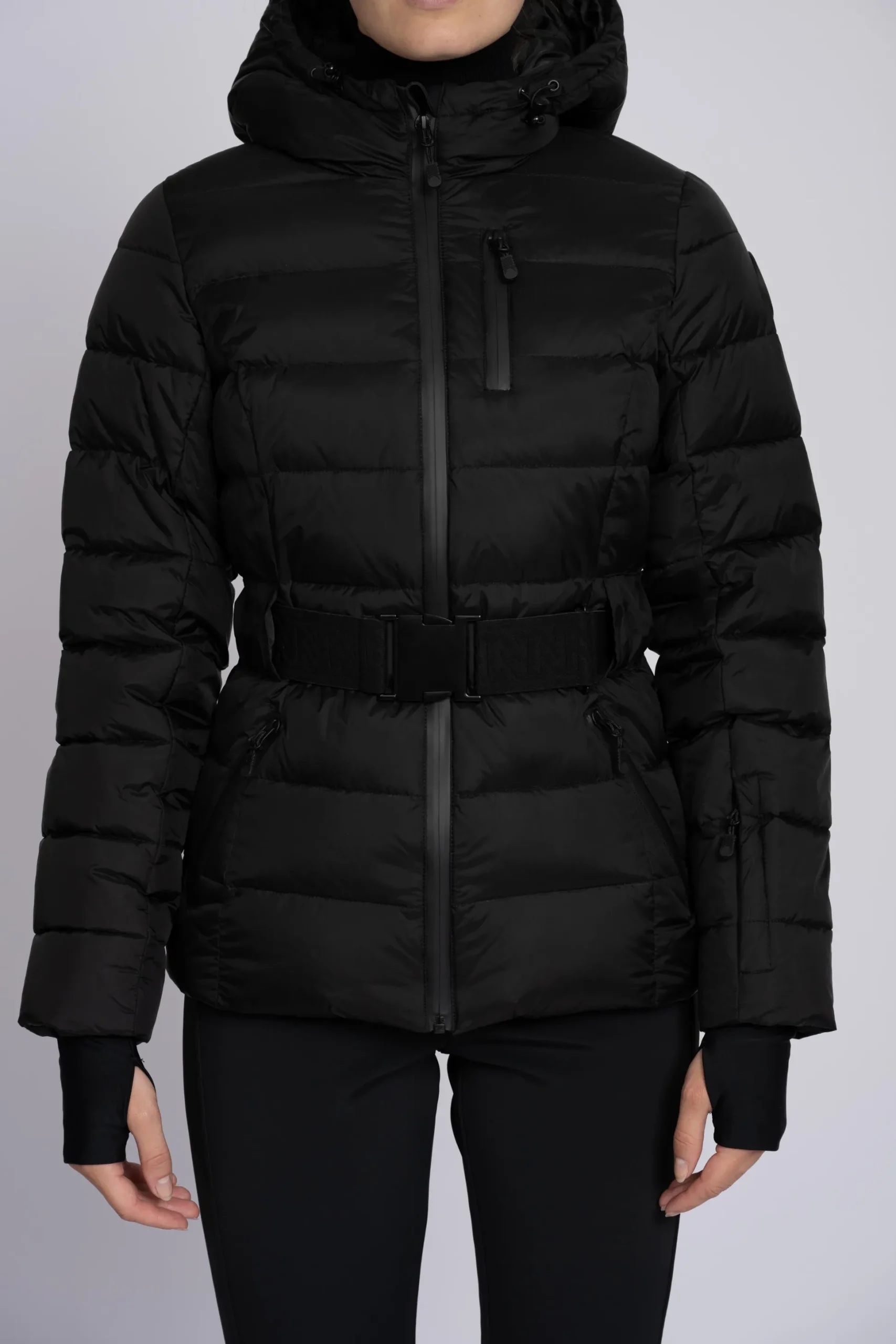 Ski jas met capuchon en elastische riem