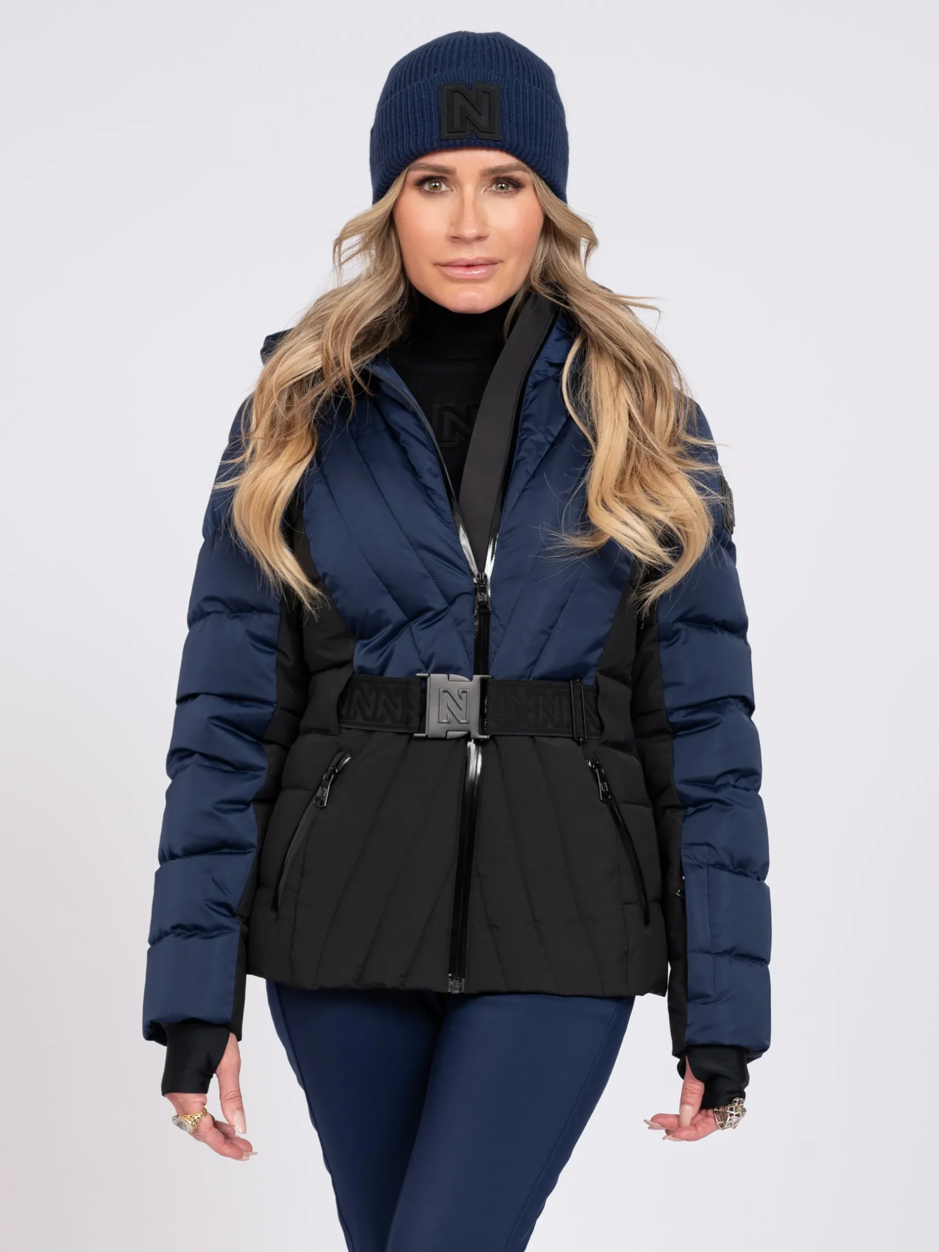 Ski jas met color block en verstelbare riem