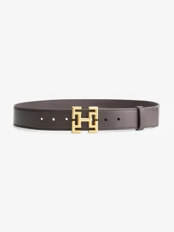 Smalle Leren taille riem met logo gesp